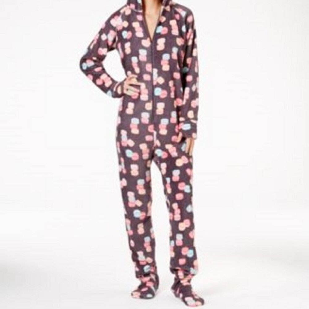 Jenni Hooded and footed womens Pajamas NEW Macaroon Design XL